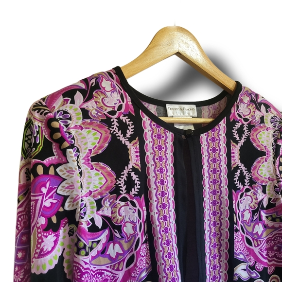 🌿Draper's & Damon's Women's 8P Purple Pink Black Multi Print Cropped Blazer - Picture 7 of 13
